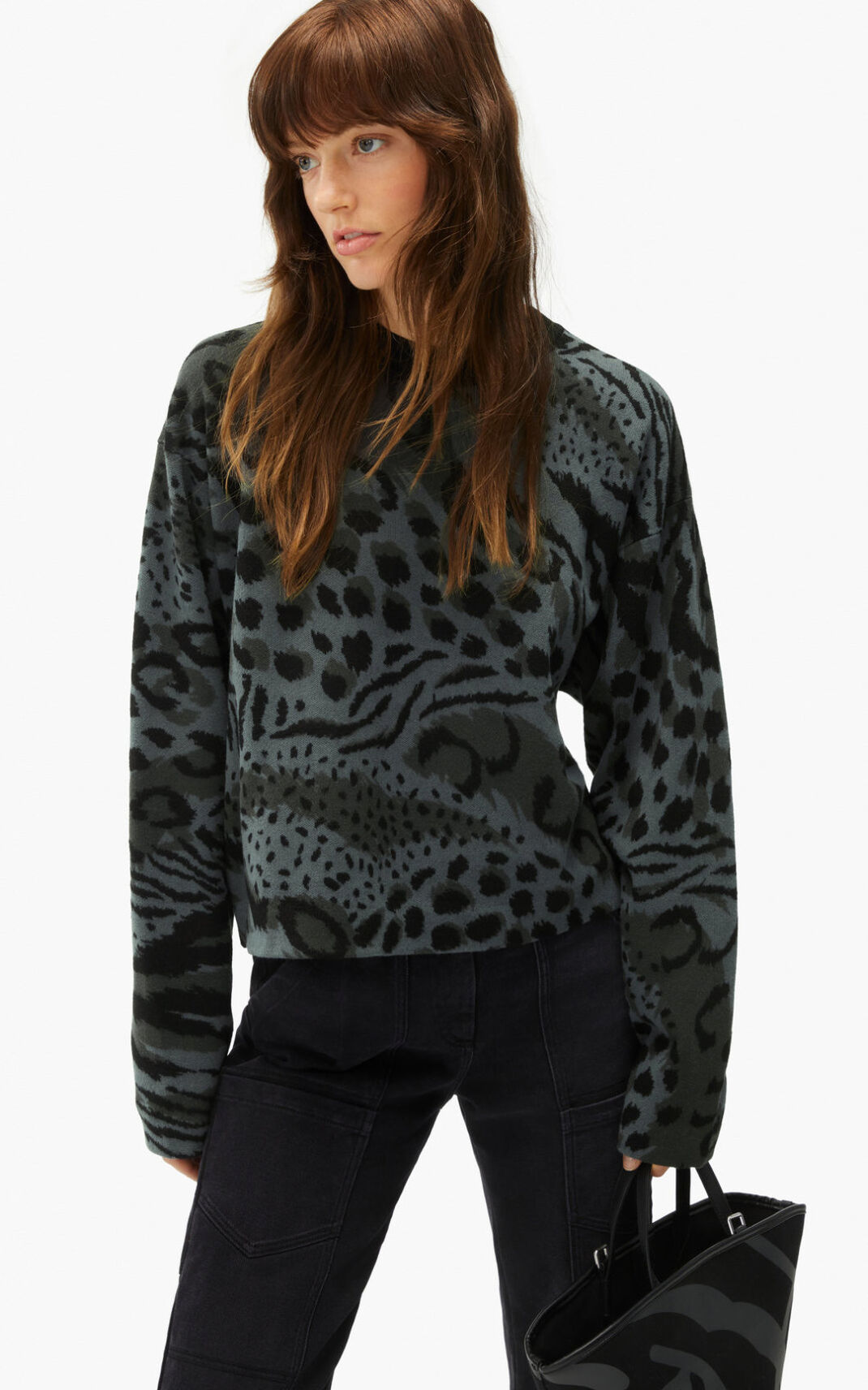 Pull Kenzo Archive Leopard merino wool Femme Grise | KOTV-12758